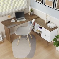 Madesa L Shaped Desk With 2 Drawers And 4 Storage Shelves, 59 In L - White/Brown