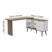 Madesa L Shaped Desk With 2 Drawers And 4 Storage Shelves, 59 In L - White/Brown