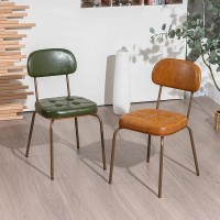 Generic Dining Chairs, Vintage PU Leather Dining Chair, Mid Century Chairs with Button-Tufted Upholstered Seat Metal Legs for Kitchen, Dining Room, Living Room