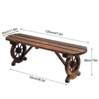 Xgqxzwc Rustic Wood Outdoor Bench With Wagon Wheel Base, 2-3 People Weatherproof Smooth Surface Outdoor Benches, Rustic Country Design Bench For Park Yard Patio Deck Lawn (Size : 120X30X38Cm/47.2X15X