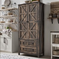 Dwvo Farmhouse Kitchen Pantry Cabinet 645 Tall Storage Cabinet With 2 Drawers And Adjustable Shelves Versatile Storage For