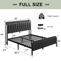 Feonase Full Bed Frame With Type-C & Usb Port  Metal Platform Beds  With Linen Upholstered Headboard & Footboard  12