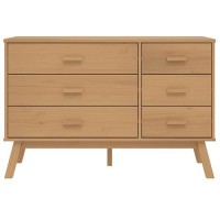 Vidaxl Olden Solid Pinewood Drawer Cabinet - Brown, 6-Drawer Storage Unit, Scandinavian Design, Home/Living Room Organizer, 43.7