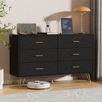 Bvfuka White Dresser For Bedroom Wood 6 Drawer Double Dresser With Wide Drawers And Gold Handles Modern Dressers Chest Of Dr