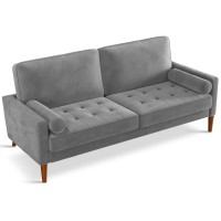 Vesgantti Loveseat Sofa 68 Grey Velvet Couch With Tufted Seat Mid Century Modern Couch For Living Room Bedroom Office Apar