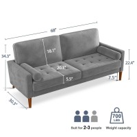 Vesgantti Loveseat Sofa 68 Grey Velvet Couch With Tufted Seat Mid Century Modern Couch For Living Room Bedroom Office Apar