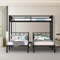 Morhome Triple Bunk Bed Twin Over Twin, Metal Triple Twin Bedframe With Guardrail & Ladder, Can Be Separated Into 3 Twin Beds/No Box Spring Needed/Easy Assemble