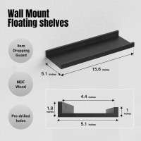 Richer House 3 Set Floating Shelves For Wall Black Wall Mounted Shelves With Lip For Storage Display Picture Ledge Shelf For B