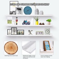 Azsky 48 Inch White Large Picture Ledges Wood Photo Display Shelf Long Shallow Picture Shelf For Pictures With Lip Wall Mounted