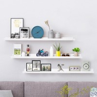 Azsky 48 Inch White Large Picture Ledges Wood Photo Display Shelf Long Shallow Picture Shelf For Pictures With Lip Wall Mounted