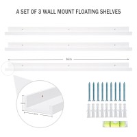 Azsky 36 Inch Floating Shelves With Ledge White Natural Wood Picture Ledge Shelf 3 Pack Floating Shelf Picture Frame Holder For