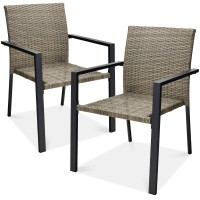 Best Choice Products Set Of 2 Stackable Outdoor Wicker Dining Chairs Allweather Firepit Armchair Warmrests Steel Frame For Pa