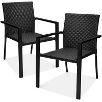 Best Choice Products Set Of 2 Stackable Outdoor Wicker Dining Chairs Allweather Firepit Armchair Warmrests Steel Frame For Pa