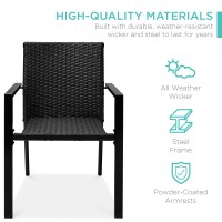 Best Choice Products Set Of 2 Stackable Outdoor Wicker Dining Chairs Allweather Firepit Armchair Warmrests Steel Frame For Pa