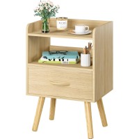 Yoobure Night Stand With Fabric Drawer Modern Nightstand Bedside Tables Mid Century Nightstands With Open Storage Shelf Wood