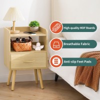 Yoobure Night Stand With Fabric Drawer Modern Nightstand Bedside Tables Mid Century Nightstands With Open Storage Shelf Wood