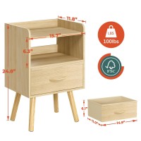 Yoobure Night Stand With Fabric Drawer Modern Nightstand Bedside Tables Mid Century Nightstands With Open Storage Shelf Wood