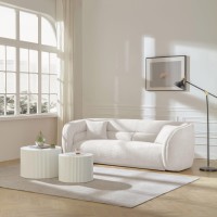 SSC SATISUNCASA Modern Minimalist Sofa for Living Room Lounge, Loveseat Couch with Soft Boucle Upholstered for Bedroom, Apartment, Home Office (White)