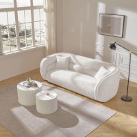 SSC SATISUNCASA Modern Minimalist Sofa for Living Room Lounge, Loveseat Couch with Soft Boucle Upholstered for Bedroom, Apartment, Home Office (White)