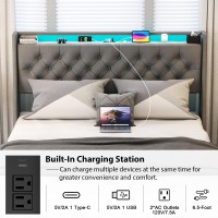 Full Size Bed Frame With Charging Station And Led Lights Headboard Upholstered Full Bed Frame With 2 Storage Drawers No Box Sp