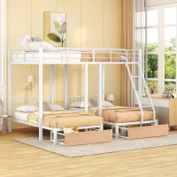 Goohome Full Over Twin & Twin Triple Bunk-Bed W/Storage Drawers, Full-Length Guardrails, Multi-Functional Metal Frame Bed, Can Be Divided Into 3 Separate Beds, Maximized Space