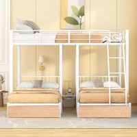 Goohome Full Over Twin & Twin Triple Bunk-Bed W/Storage Drawers, Full-Length Guardrails, Multi-Functional Metal Frame Bed, Can Be Divided Into 3 Separate Beds, Maximized Space