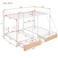 Goohome Full Over Twin & Twin Triple Bunk-Bed W/Storage Drawers, Full-Length Guardrails, Multi-Functional Metal Frame Bed, Can Be Divided Into 3 Separate Beds, Maximized Space