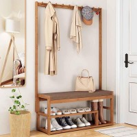 Coat Rack With Shoe Storage Coat And Shoe Rack Entryway Wood Look Coat Rack Shoes Bench Storage Organizer With Shelf And Hanging Hook Wood Coat Tree For Hallway, Living Room, Mudroom ( Color : Wood ,