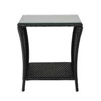 Wicker Rattan Side Table Patio Wicker Table  Outdoor Square Rattan Coffee Table End Table With Tempered Glass Top And Storage For Patio Porch Lawn (A-Brown)