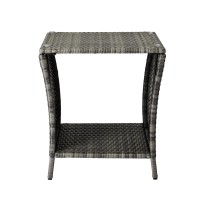 Wicker Rattan Side Table Patio Wicker Table  Outdoor Square Rattan Coffee Table End Table With Tempered Glass Top And Storage For Patio Porch Lawn (A-Gray)