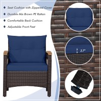 Happygrill 3 Pieces Patio Rattan Conversation Set, Outdoor Pe Wicker Furniture Set Bistro Set With Coffee Table, Soft Seat Cushions & Throw Pillows, Acacia Wood Sofa Set For Patio Courtyard Poolside