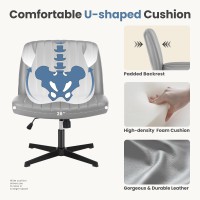 Dumos Criss Cross Legged Wheels Wide Armless Desk Adjustable Swivel Home Office Computer Vanity Chair Silver