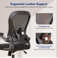 Dripex Ergonomic Office Chair, Mid Back Computer Desk Chair With Flip-Up Arms, Mesh Chair With Adjustable Lumbar Support & Height, Swivel Chair For Home/Bedroom/Study/Working,Black