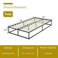 Mhjinuwet Twin Size Bed Frame 10 Metal Platform With Wooden Slats Easy Assembly No Box Spring Needed