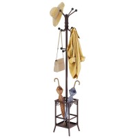 Hoctieon Coat Rack Freestanding Entryway Coat Hanger Stand Umbrella Holder Hall Tree With 12 Hooks Standing Coat Rack Floor Stan