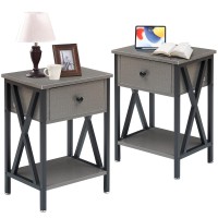 Vecelo Nightstands Set Of 2 Modern Bedside End Tables Night Stands With Drawer And Storage Shelf For Living Room Bedroom Indu