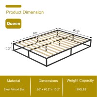 Mhjinuwet Queen Size Bed Frame 10 Metal Platform With Wooden Slats Easy Assembly No Box Spring Needed