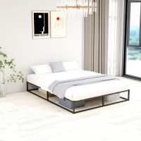 Mhjinuwet Queen Size Bed Frame 10 Metal Platform With Wooden Slats Easy Assembly No Box Spring Needed