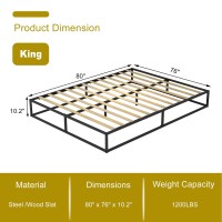 Mhjinuwet King Size Bed Frame 10 Metal Platform With Wooden Slats Easy Assembly No Box Spring Needed