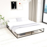 Mhjinuwet King Size Bed Frame 10 Metal Platform With Wooden Slats Easy Assembly No Box Spring Needed