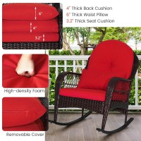 Oralner Patio Wicker Rocking Chair, Outdoor Pe Rattan Rocker With Seat And Back Cushion, Waist Pillow, Armrests, Garden Chair For Porch, Backyard, Poolside, Deck (1, Red)