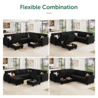 Honbay Velvet Modular Sectional Sofa L Shaped Sofa Couch With Storage Top Tray Ottoman U Shape Sectional Couch For Living Room