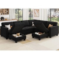 Honbay Velvet Modular Sectional Sofa L Shaped Sofa Couch With Storage Top Tray Ottoman U Shape Sectional Couch For Living Room