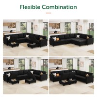 Honbay Velvet Convertible Sectional Couch U Shaped Sectional Sofa With Chaise Modular Sectional With Storage Ottoman Corner Cou