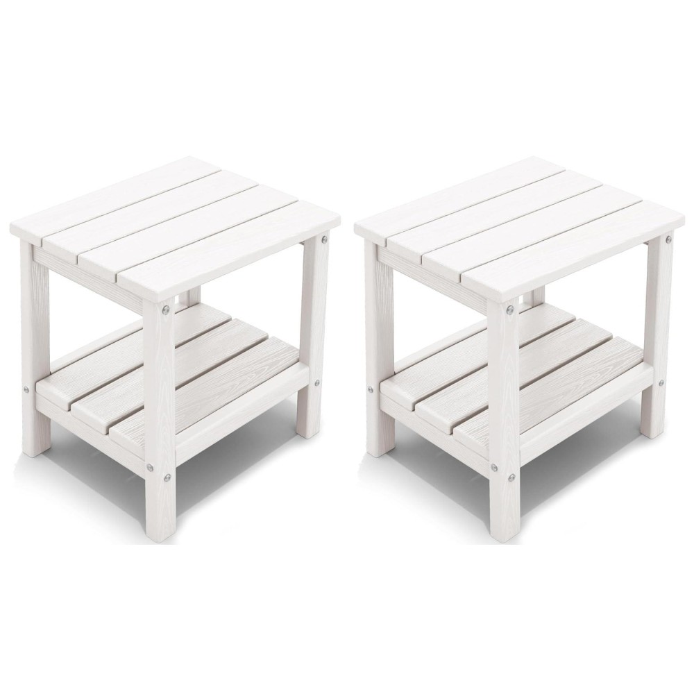 Kingyes Outdoor Side Table Set Of 2 Double Layer Adirondack End Table White