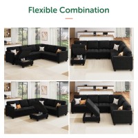 Honbay Velvet Convertible Sectional Sofa L Shaped Couch With Storage Ottoman Corner Sectional Couch With Reversible Chaise Blac