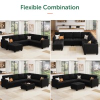 Honbay Velvet Convertible Sectional Sofa L Shaped Couch With Storage Ottoman Corner Sectional Couch With Reversible Chaise Blac