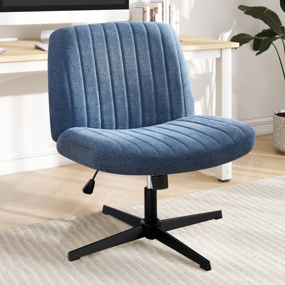 Dumos Cirss Cross Chair Legged Office Wide Comfy Desk Seat No Wheels Armless Computer Task Seating Swivel Vanity Home Height A