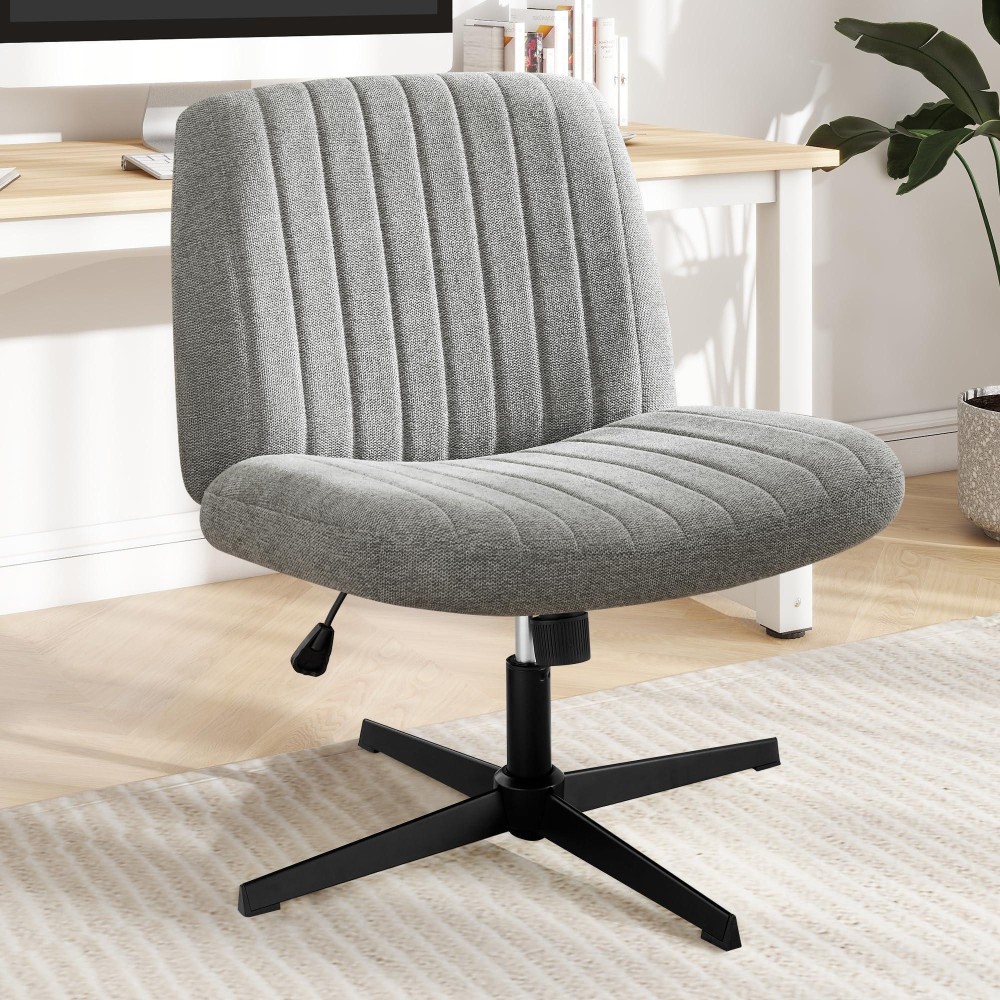 Dumos Cirss Cross Chair Legged Office Wide Comfy Desk Seat No Wheels Armless Computer Task Seating Swivel Vanity Home Height A