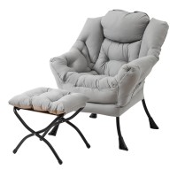 Welnow Lazy Chair With Ottoman Modern Lounge Accent Chair With Armrests And A Side Pocket Leisure Sofa Chair Set Reading Chai